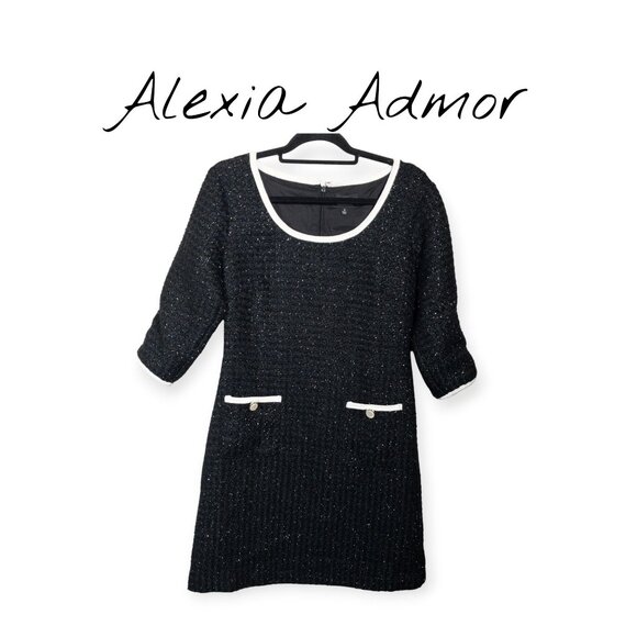 Alexia Admor Black & White Tweed Dress Orla Contrast Edge Mini SZ 8 M Luxury - Picture 1 of 8